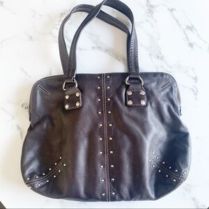 PRÜNE Chocolate Brown Silver Studded Leather Tote